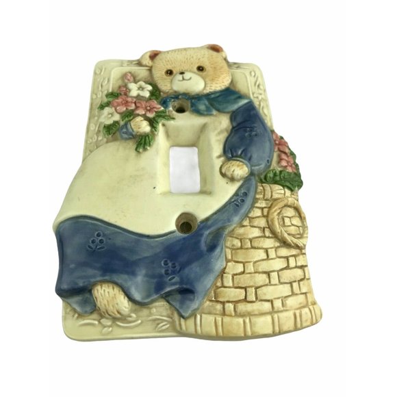 Single Wall Light Switch Cover Plate Bear in Blue - Picture 3 of 6